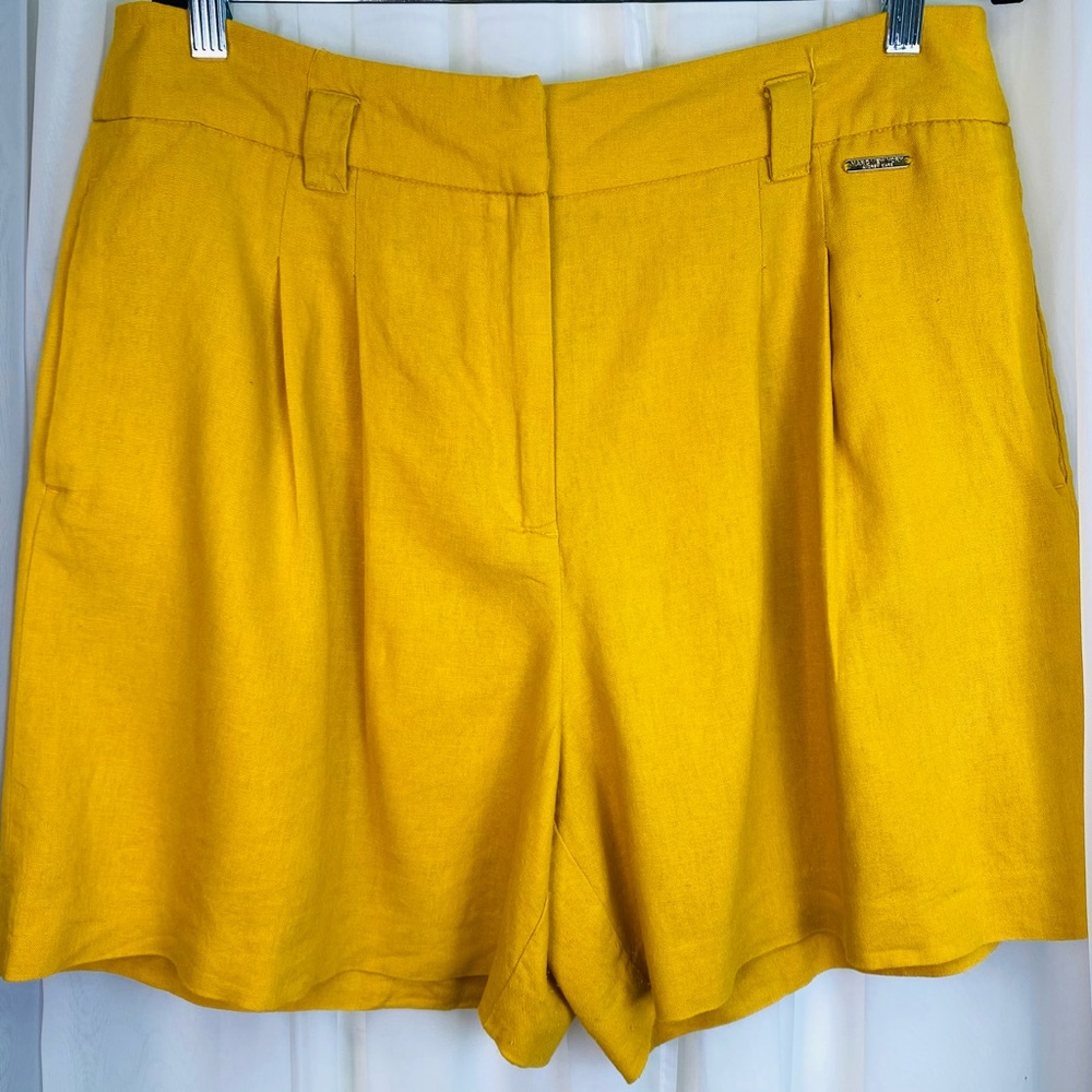 Marc New York Vibrant Yellow Linen Blend Pleated Mustard Yellow Shorts